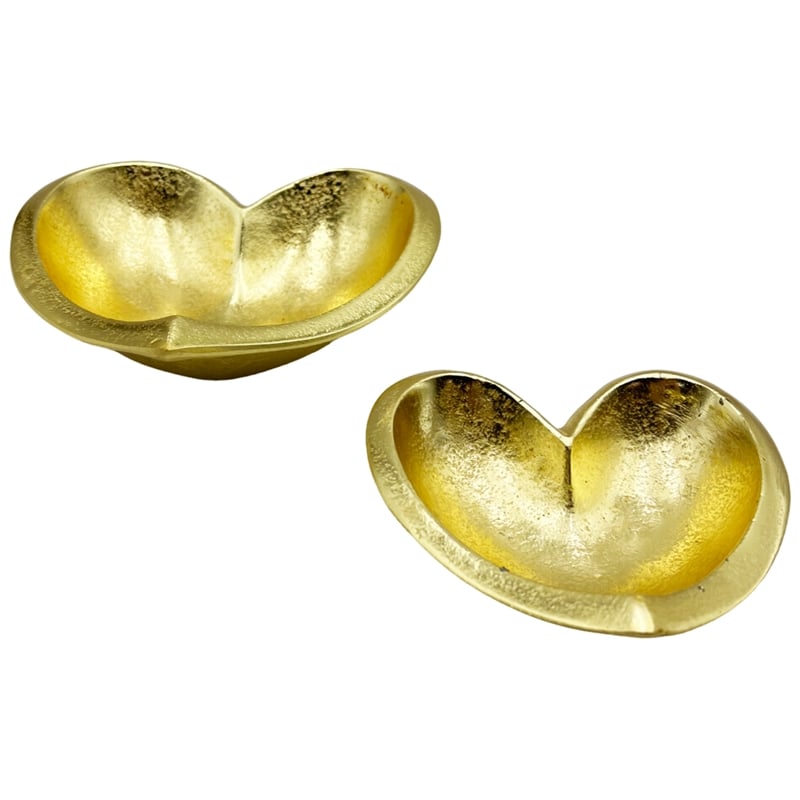 Bergamo Art Set of 2 Decorative Handmade Aluminum Heart Bowl in Gold