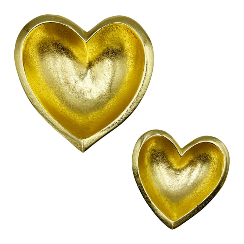 Bergamo Art Set of 2 Decorative Handmade Aluminum Heart Bowl in Gold