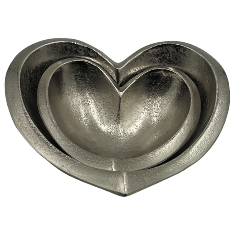 Bergamo Art Set of 2 Decorative Handmade Aluminum Heart Bowl in Nickel