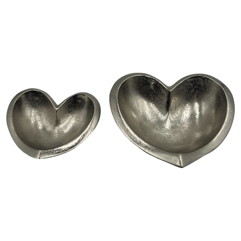 Bergamo Art Set of 2 Decorative Handmade Aluminum Heart Bowl in Nickel