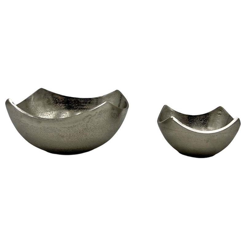 Bergamo Art Set of 2 Decorative Handmade Aluminum Modern Bowl in Nickel