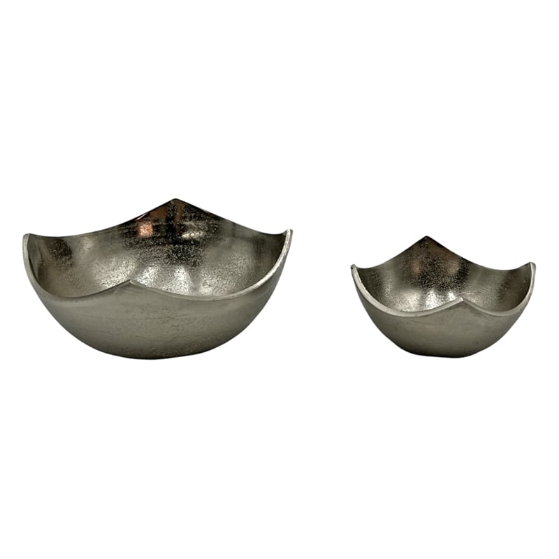 Bergamo Art Set of 2 Decorative Handmade Aluminum Modern Bowl in Nickel