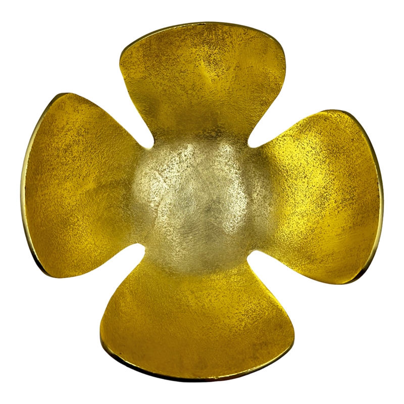 Bergamo Art 9 Inch Wide Decorative Handmade Aluminum Clover Leaf Bowl in Gold