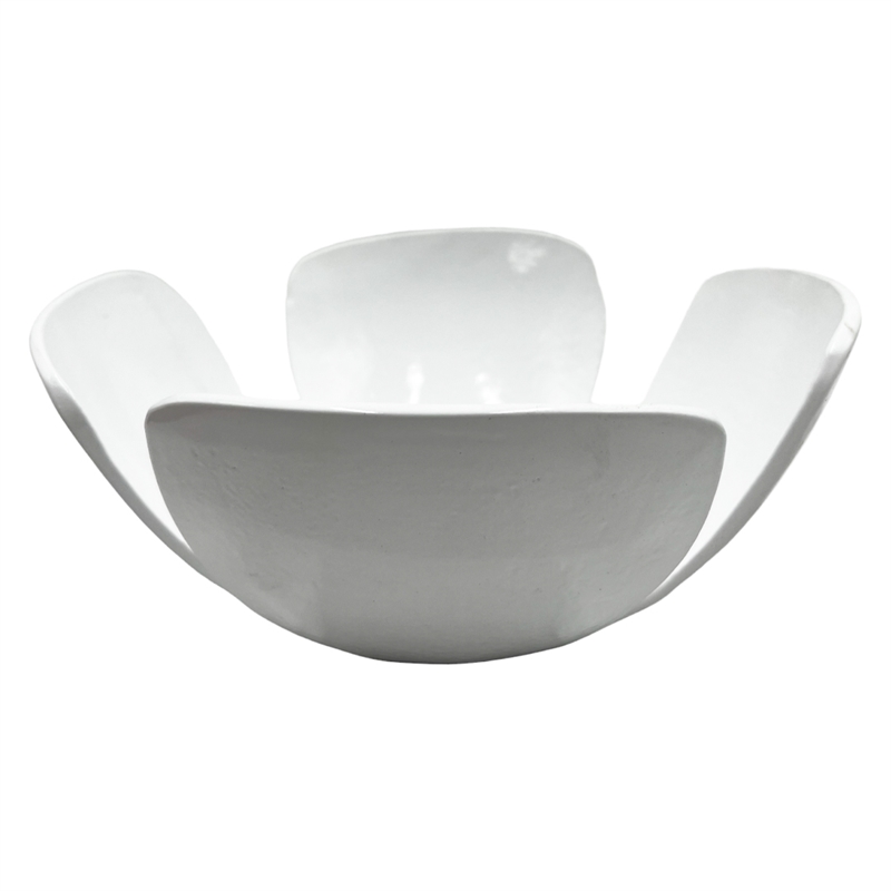 Bergamo Art 9 Inch Wide Decorative Handmade Aluminum Clover Leaf Bowl in White