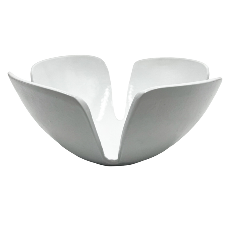Bergamo Art 9 Inch Wide Decorative Handmade Aluminum Clover Leaf Bowl in White