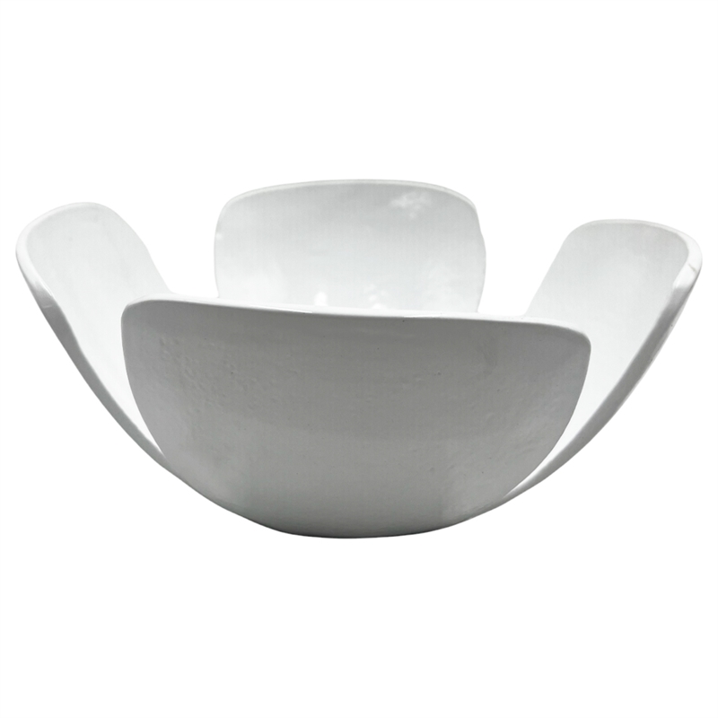 Bergamo Art 9 Inch Wide Decorative Handmade Aluminum Clover Leaf Bowl in White