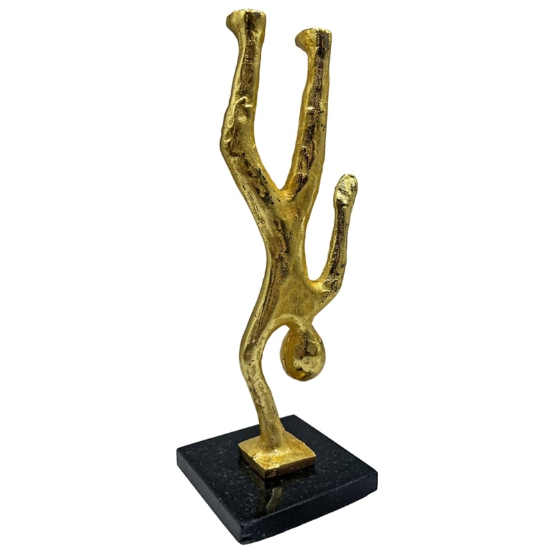 Bergamo Art Handmade Metal 12 inch Abstract Upside Down Person Sculpture in Gold