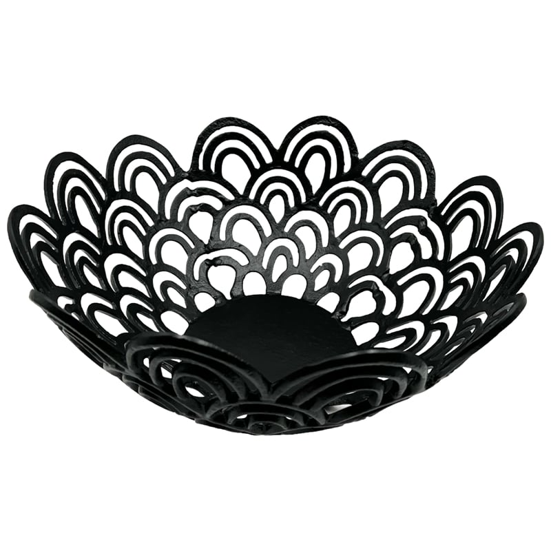Bergamo Art Decorative Handmade Aluminum Peacock Feather Flower Bowl in Black