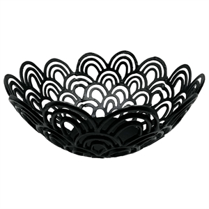 Bergamo Art Decorative Handmade Aluminum Peacock Feather Flower Bowl in Black