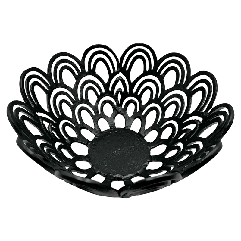 Bergamo Art Decorative Handmade Aluminum Peacock Feather Flower Bowl in Black