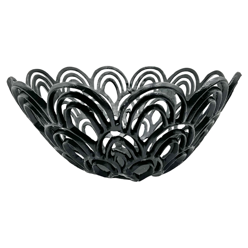 Bergamo Art Decorative Handmade Aluminum Peacock Feather Flower Bowl in Black