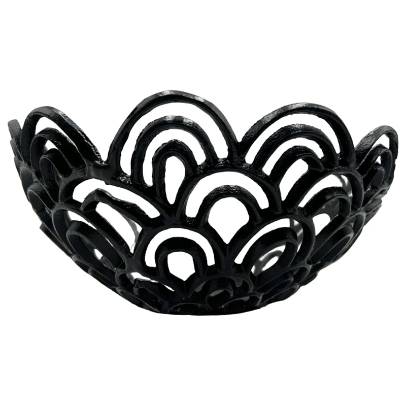 Bergamo Art Decorative Handmade Aluminum Peacock Feather Flower Bowl in Black