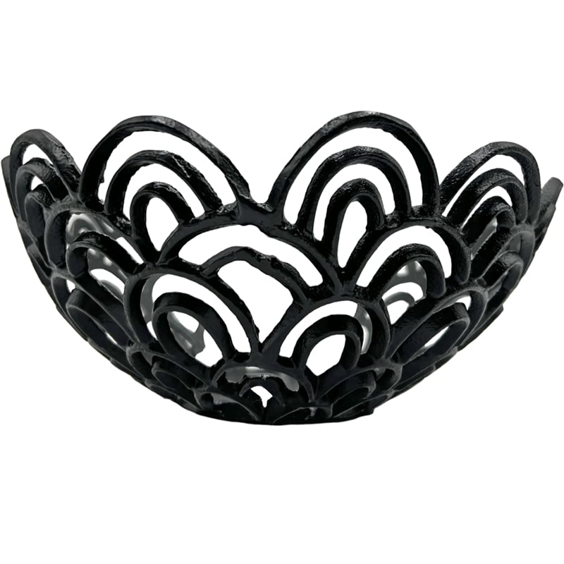 Bergamo Art Decorative Handmade Aluminum Peacock Feather Flower Bowl in Black