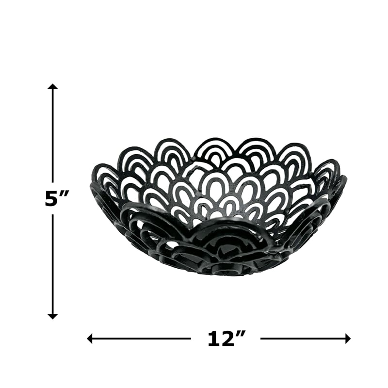 Bergamo Art Decorative Handmade Aluminum Peacock Feather Flower Bowl in Black