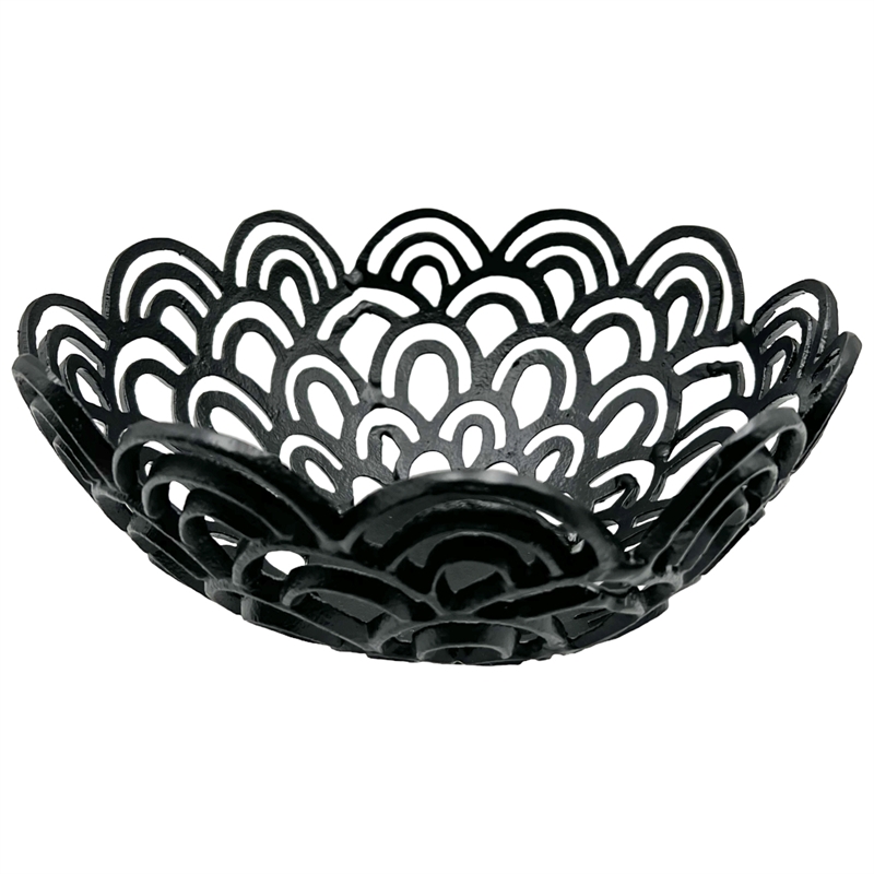 Bergamo Art Decorative Handmade Aluminum Peacock Feather Flower Bowl in Black