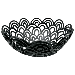 Bergamo Art Decorative Handmade Aluminum Peacock Feather Flower Bowl in Black