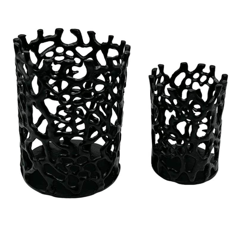Bergamo Art Set of 2 Decorative Handmade Aluminum Modern Candle holder in Black