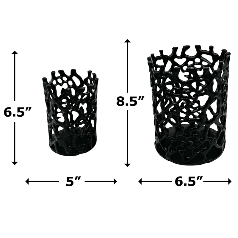 Bergamo Art Set of 2 Decorative Handmade Aluminum Modern Candle holder in Black
