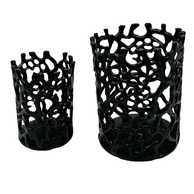 Bergamo Art Set of 2 Decorative Handmade Aluminum Modern Candle holder in Black
