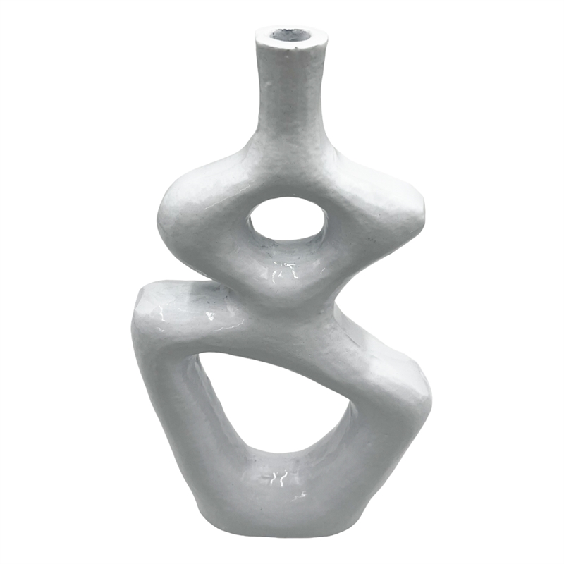 Bergamo Art 12 Inch Tall Decorative Handmade Aluminum Gourd Flower Vase in White