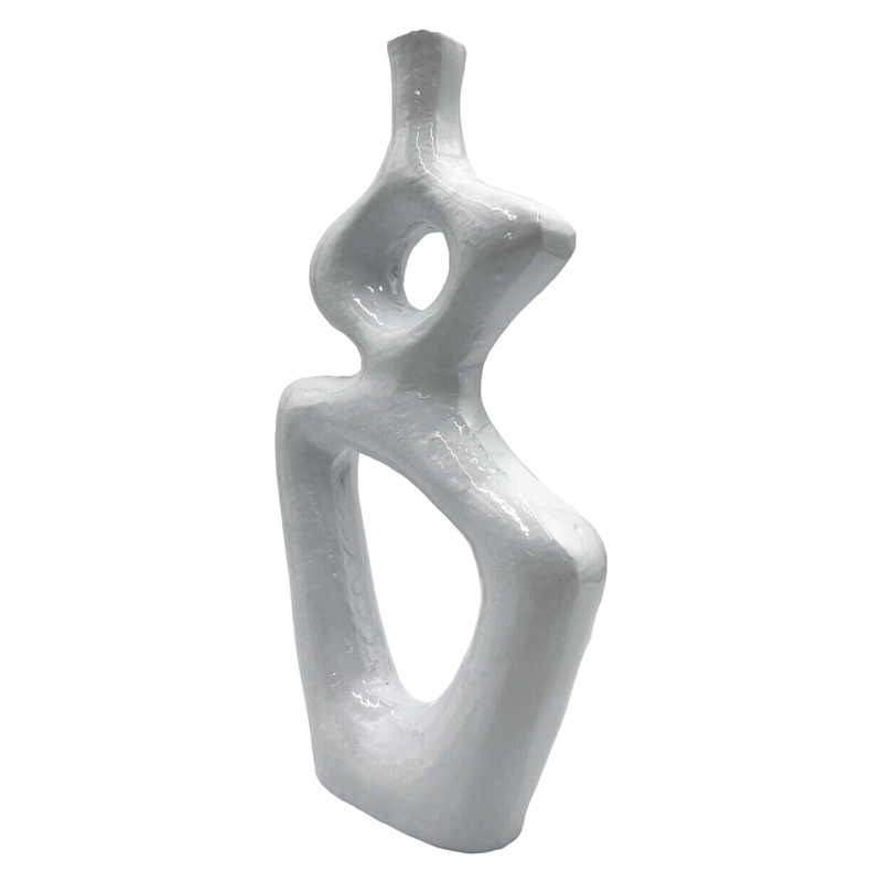 Bergamo Art 12 Inch Tall Decorative Handmade Aluminum Gourd Flower Vase in White