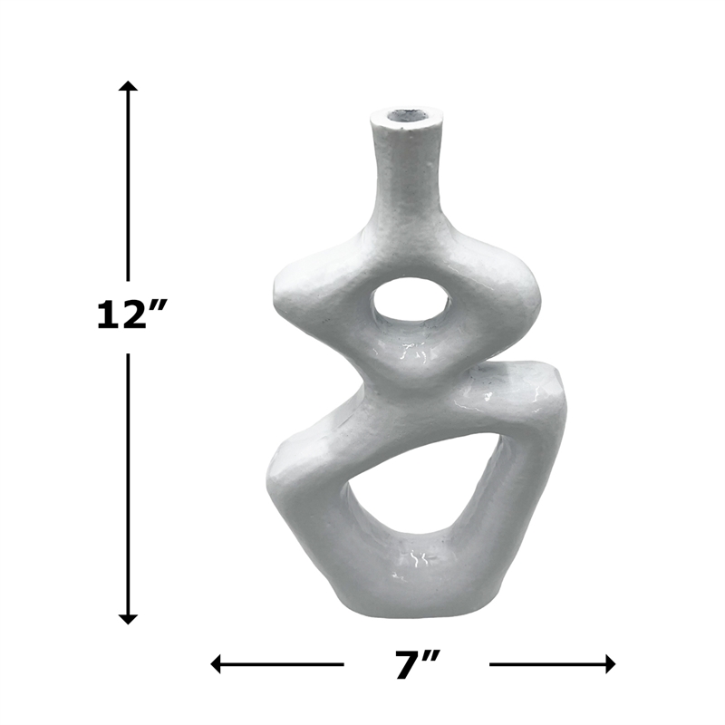 Bergamo Art 12 Inch Tall Decorative Handmade Aluminum Gourd Flower Vase in White