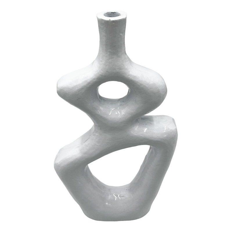 Bergamo Art 12 Inch Tall Decorative Handmade Aluminum Gourd Flower Vase in White