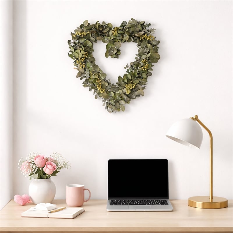 Bergamo Art Dried Preserved Valentines Day Real Green Eucalyptus Heart Wreath