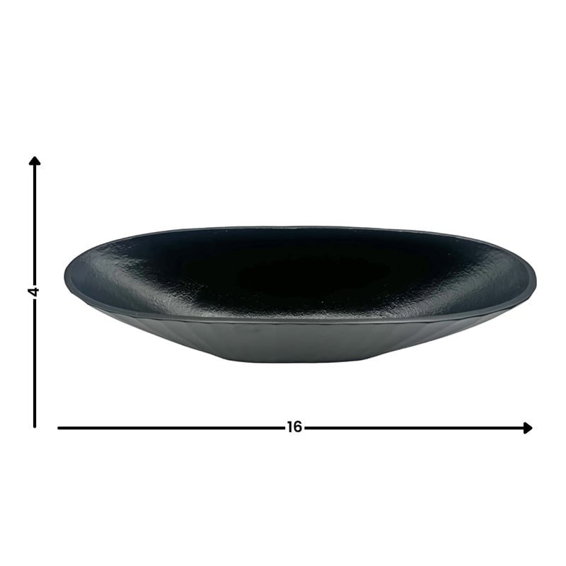 Bergamo Art 16 Inch Wide Decorative Handmade Aluminum Modern Oval Bowl in Black
