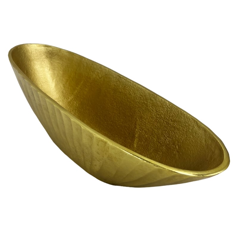 Bergamo Art 16 Inch Wide Decorative Handmade Aluminum Modern Oval Bowl in Gold