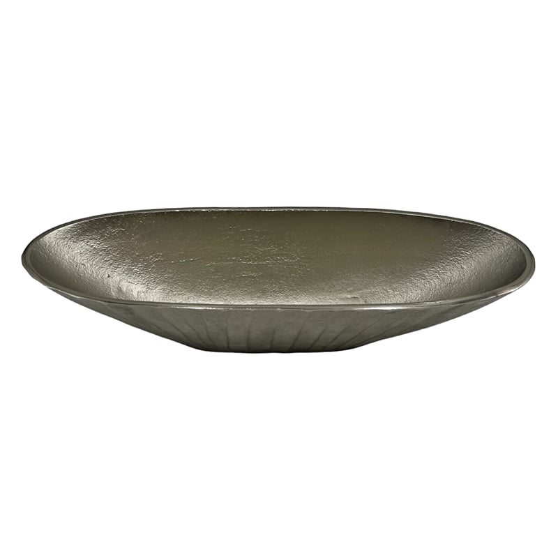 Bergamo Art 16 Inch Wide Decorative Handmade Aluminum Modern Oval Bowl in Nickel