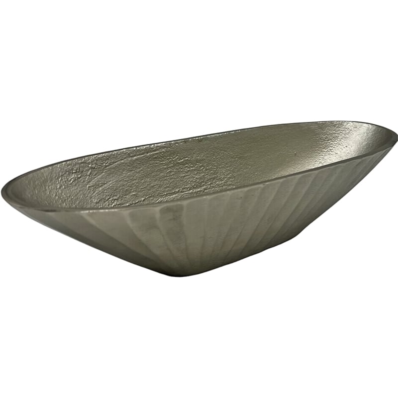 Bergamo Art 16 Inch Wide Decorative Handmade Aluminum Modern Oval Bowl in Nickel