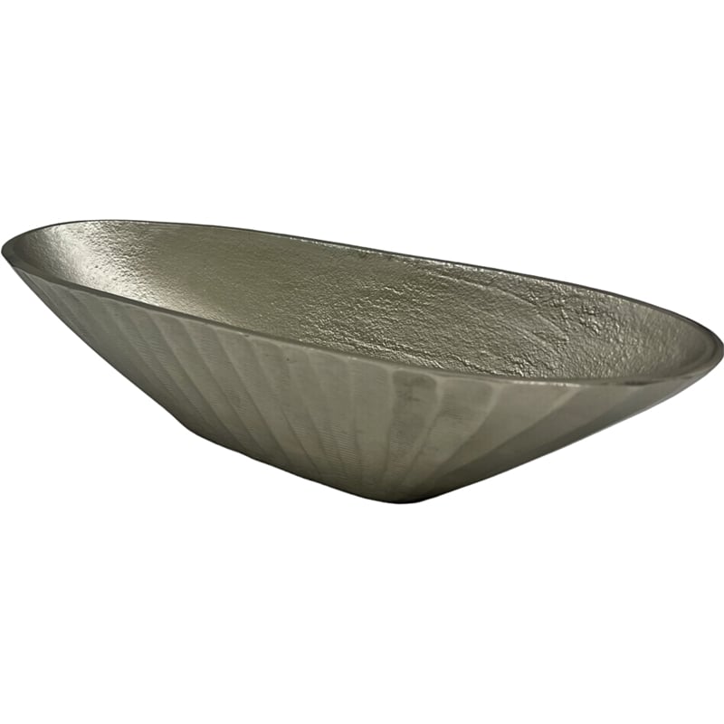 Bergamo Art 16 Inch Wide Decorative Handmade Aluminum Modern Oval Bowl in Nickel