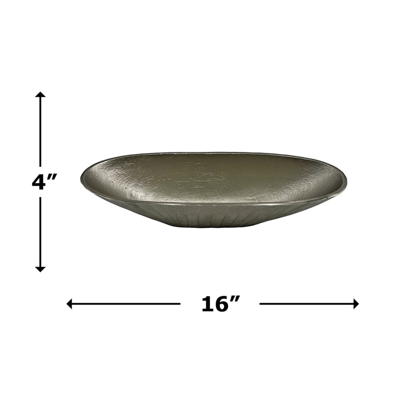 Bergamo Art 16 Inch Wide Decorative Handmade Aluminum Modern Oval Bowl in Nickel