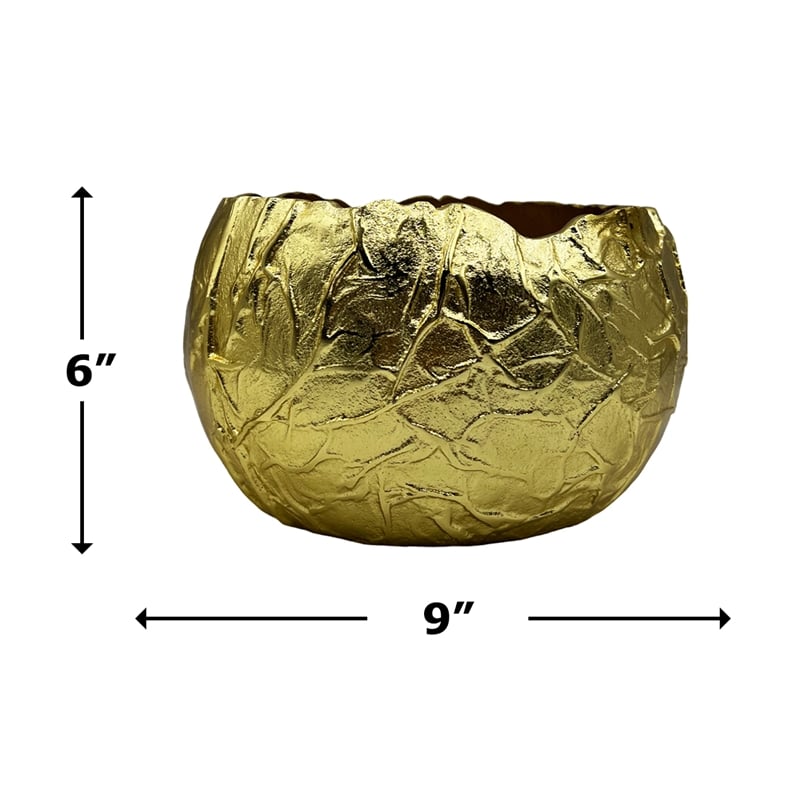 Bergamo Art 9 Inch Wide Decorative Handmade Aluminum Round Bowl in Gold