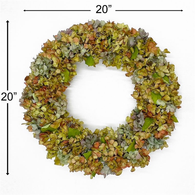Bergamo Art Real Preserved Dried Decorative Pastel Hydrangea Wreath 20 Inch
