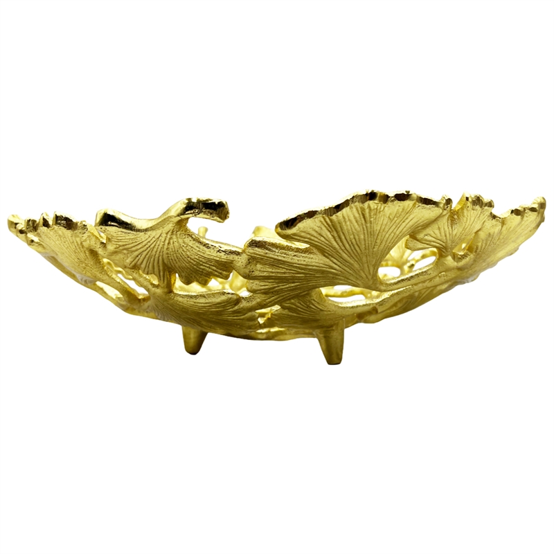 Bergamo Art 15 Inch Wide Decorative Handmade Aluminum Ginkgo Leaf Bowl