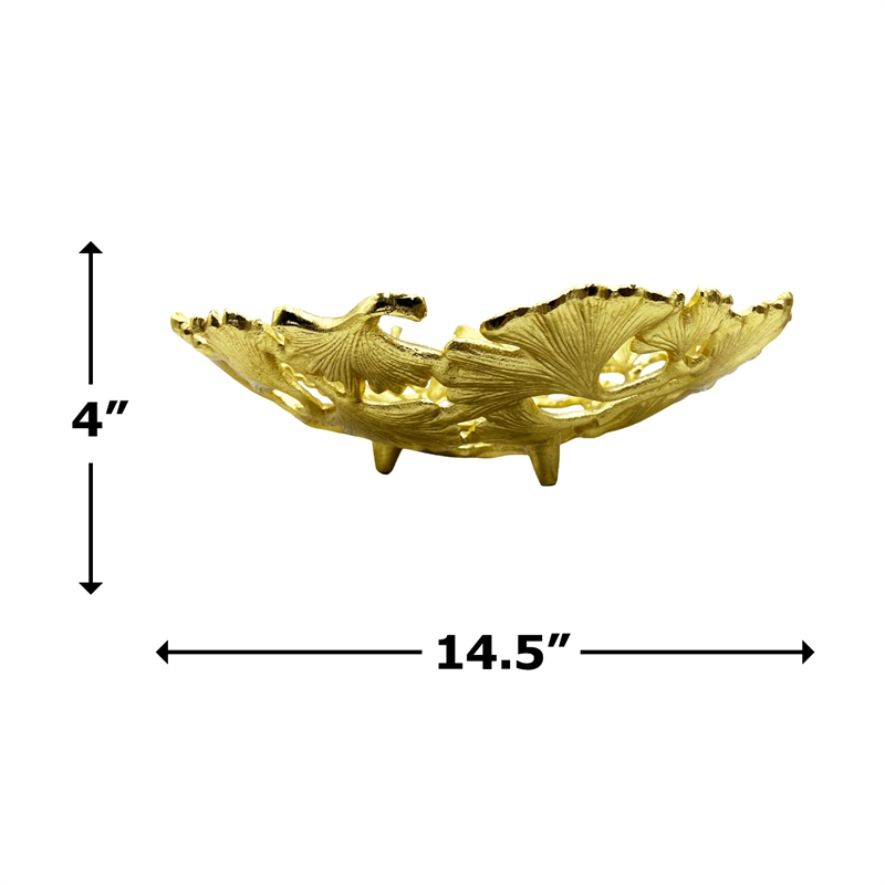 Bergamo Art 15 Inch Wide Decorative Handmade Aluminum Ginkgo Leaf Bowl