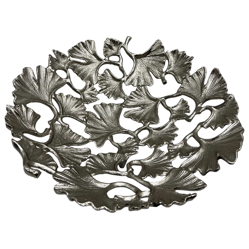Bergamo Art 15 Inch Wide Decorative Handmade Aluminum Ginkgo Leaf Bowl