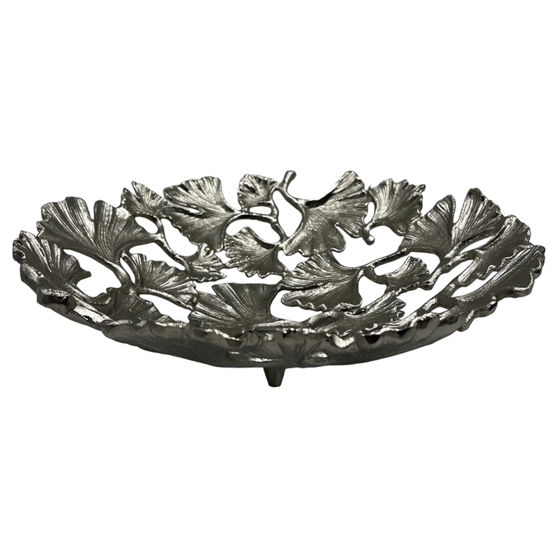 Bergamo Art 15 Inch Wide Decorative Handmade Aluminum Ginkgo Leaf Bowl