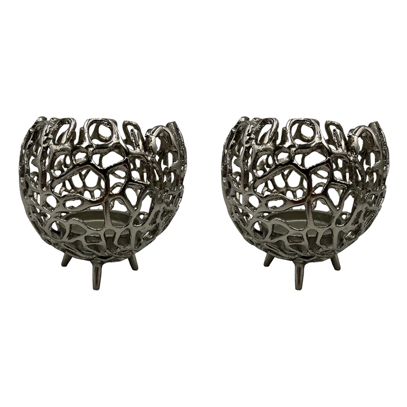 Bergamo Art Decorative Handmade Aluminum Round Votive Candle holder Set of 2