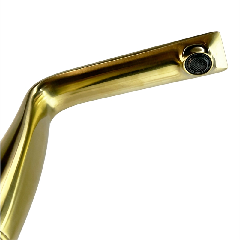 Bergamo Art Gold Brass Bathroom Faucet with Pink Rose Quartz Handles