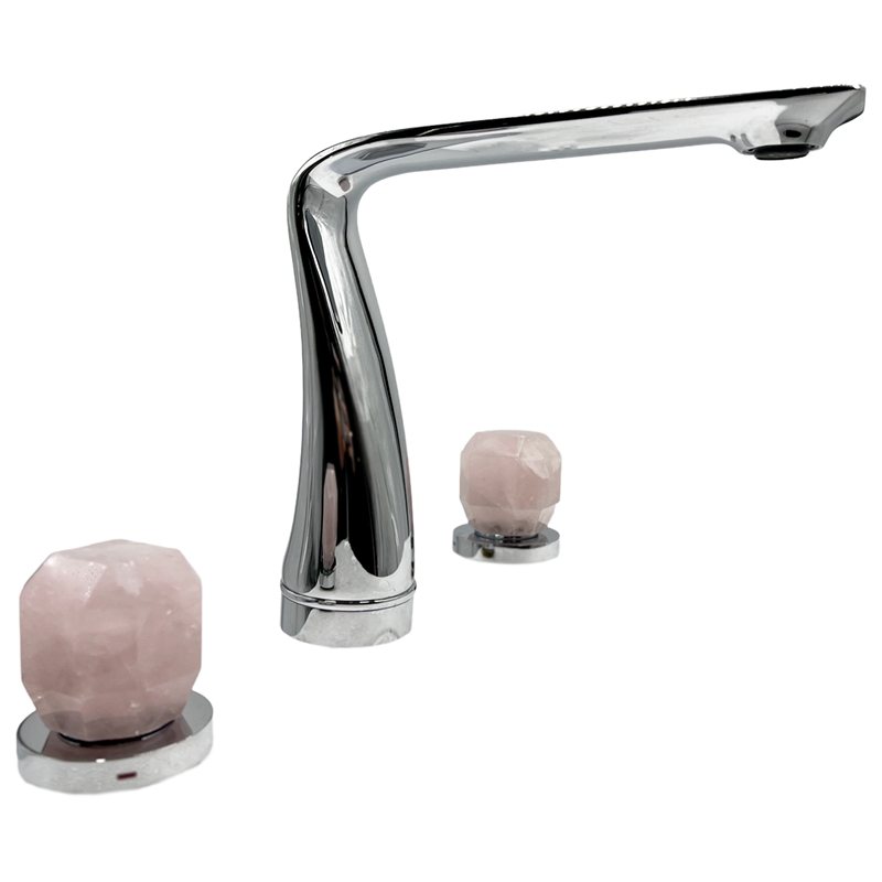 Bergamo Art Chrome Brass Bathroom Faucet with Pink Rose Quartz Handles