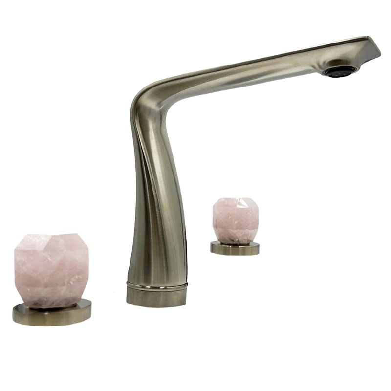 Bergamo Art Brushed Nickel Brass Bathroom Faucet with Pink Rose Quartz Handles