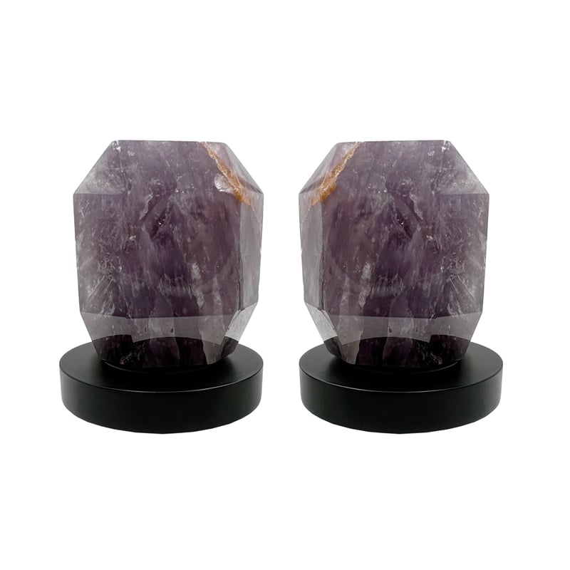 Bergamo Art Matte Black Brass Bathroom Faucet with Purple Amethyst Handles