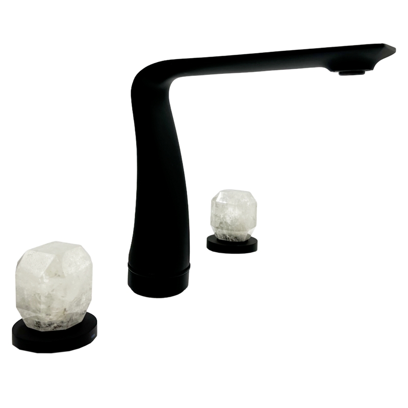 Bergamo Art Matte Black Brass Bathroom Faucet with White Rock Crystal Handles