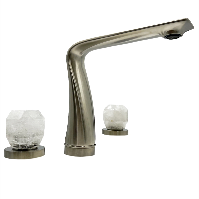 Bergamo Art Brushed Nickel Brass Bathroom Faucet with White Rock Crystal Handles