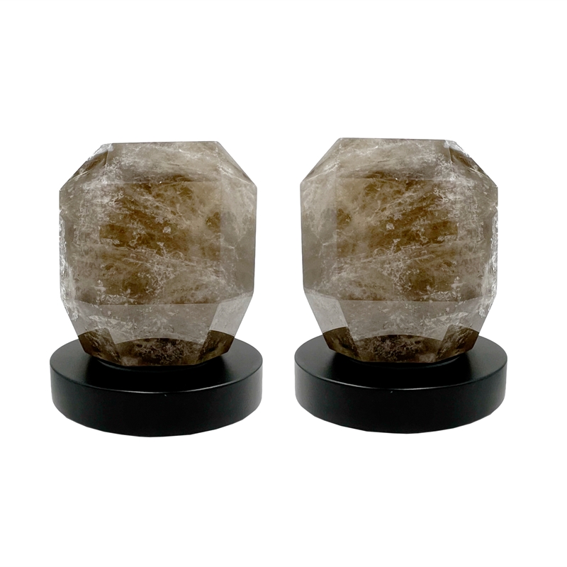 Bergamo Art Matte Black Brass Bathroom Faucet with Dark Rock Crystal Handles