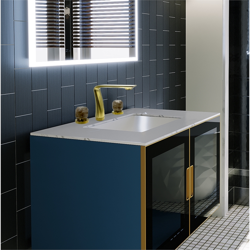 Bergamo Art Gold Brass Bathroom Faucet with Dark Rock Crystal Handles