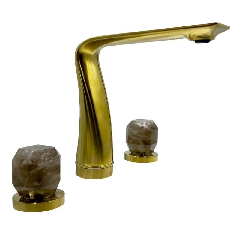 Bergamo Art Gold Brass Bathroom Faucet with Dark Rock Crystal Handles